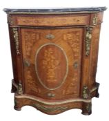 Modern fruitwood inlaid and gilt metal side cabinet in the French taste, the serpentine-fronted