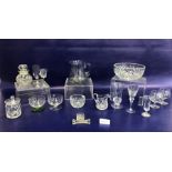 Quantity of assorted cut glass and pressed glass jugs, bowls and glasses, etc