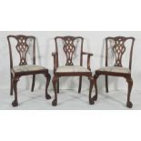 Set of five (4+1) early 20th century mahogany dining chairs in the Georgian-taste, carved and