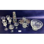 Set of six Babycham glasses, a cut glass fruit bowl, a rose decorated water carafe and tumbler,