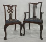 Early 20th century mahogany chair with shaped top rail above satinwood inlay, cabriole front legs