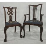 Early 20th century mahogany chair with shaped top rail above satinwood inlay, cabriole front legs