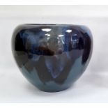 Large studio pottery ovoid vase, blue glaze with blue studio mark to base
