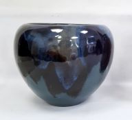 Large studio pottery ovoid vase, blue glaze with blue studio mark to base