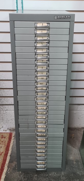 Vintage Bisley steel office filing drawers, 28 x 86cm