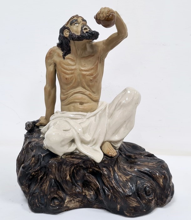 Chinese porcelain and partly glazed model of a seated mudman  (Li Tieguai), one of the eight - Image 4 of 5