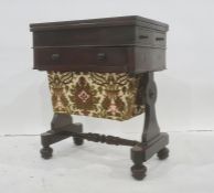 Victorian rosewood work table, the rectangular top swiveling and opening to reveal plain surface,