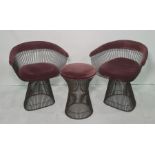 In the manner of Warren Platner for Knoll set of four wire chairs and stool with plum-coloured