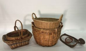 Wicker two-handled laundry basket and other assorted wicker baskets (4)