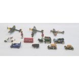 Unboxed die cast model vehicles to include Dinky toys Spitfire mk II, Dinky toys Junkers JU87, Corgi