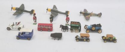 Unboxed die cast model vehicles to include Dinky toys Spitfire mk II, Dinky toys Junkers JU87, Corgi