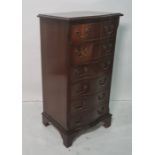 20th century mahogany serpentine-fronted narrow chest of six drawers, on bracket feet, 47cm x 83cm