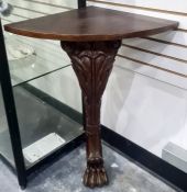 Single legged corner table on heavily carved cabriole acanthus carved leg, to paw foot