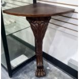 Single legged corner table on heavily carved cabriole acanthus carved leg, to paw foot