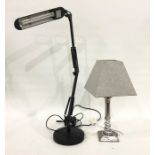 Modern anglepoise style reading desk lamp and a silver coloured metal table lamp with shade (2)