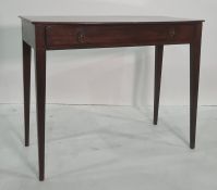 19th century mahogany bowfront single drawer side table on square section tapering supports, 90.