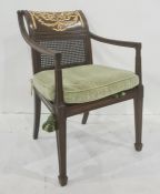 Regency style reproduction giltwood and polished wood open armchair with part cane back, cane seat
