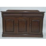 Modern mahogany sideboard, the rectangular top with moulded edge, two drawers above three cupboard