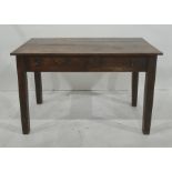 Early 20th century oak desk, the rectangular plank top above two drawers, on square section