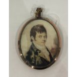 Early 19th century miniature on ivory, head and shoulders portrait of gentleman, 7cm x  5.5cm