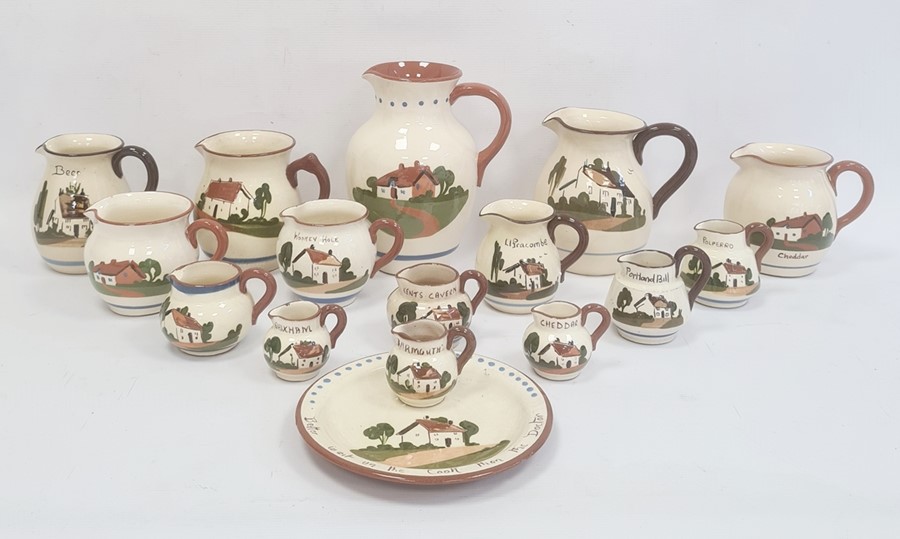 Assorted Devon motto ware jugs, various sizes and a plate (16)