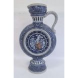 Simon Peter Gerz German westerwald stoneware ewer, having waisted neck, disc-shaped body, heraldic