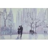 JMP  Colour print Parisian street scene with figures, printed lower right, 59cm x 90cm