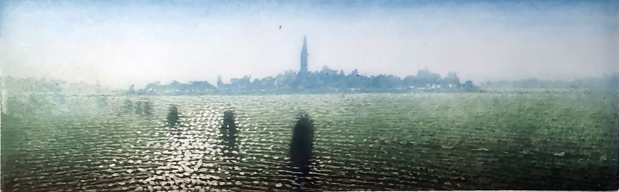 20th century continental school Aquatint View of Venice from the lagoon, indistinctly signed in