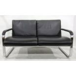 Modern Boss design two-seater sofa and single armchair for office reception in black leather and