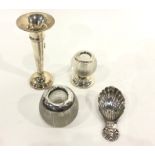 Silver reproduction Georgian style caddy spoon with shell bowl and scallopshell tab handle,