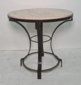Modern circular coffee table with polished stone top, iron base, 70cm diameter