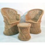 Two string and cane chairs and a stool and two Victorian side chairs (5)  Condition ReportCane