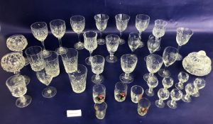 Large quantity of cut stemmed wines to include hocks, brandy balloons, tumblers and other glassware