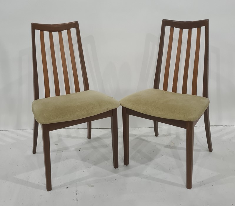 Set of six slatback teak boardroom chairs, probably G-Plan, with pale cream upholstered seats (6)
