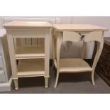 Cream painted modern furniture to include three-drawer bedside chest, bedside table, three-drawer