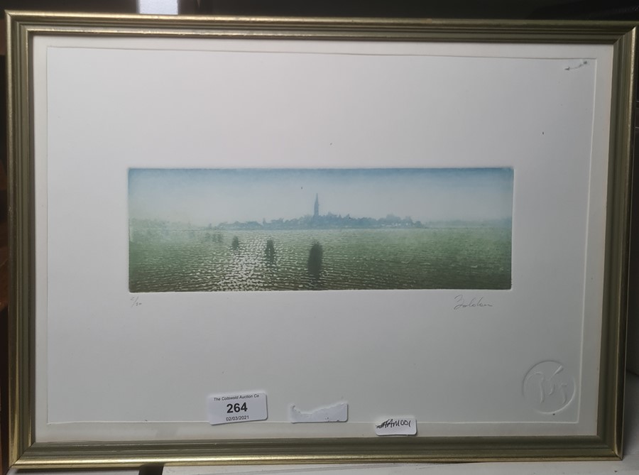 20th century continental school Aquatint View of Venice from the lagoon, indistinctly signed in - Image 2 of 2