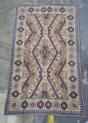Kashmiri handstitched wool chain rug, 150 x 91cm