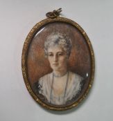 Late 19th / early 20th century school Watercolour miniature on ivory Head and shoulders portrait