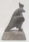 Grey hardstone carved model bird of prey, stylised, on plinth base, 17cm high (slight damage)
