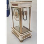 Alabaster and gilt metal four-glass portico clock with eight-day striking movement, enamel chapter