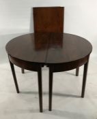 19th century D-end dining table with rectangular extension leaf, the plain top with fleur de lys