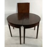 19th century D-end dining table with rectangular extension leaf, the plain top with fleur de lys