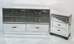 Bedroom chest of six drawers and two bedside chests of three drawers in mirrored glass finish (3)