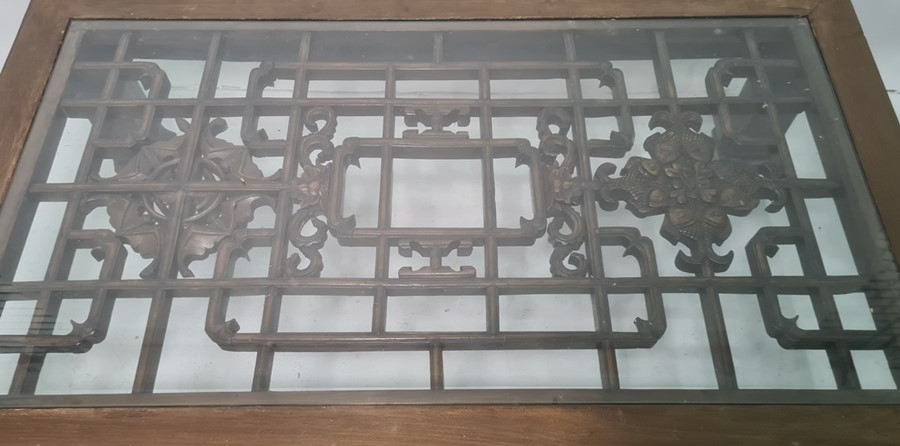Rectangular coffee table with glass top covering the latticework design, the whole in the Chinese - Image 2 of 2