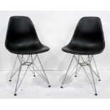 Set of six reproduction Charles & Ray Eames Vitra chairs, moulded plastic on metal bases (6)