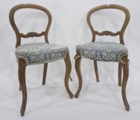 Four Victorian balloon-back chairs with overstuffed blue upholstered seats, cabriole front legs (4)