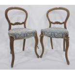 Four Victorian balloon-back chairs with overstuffed blue upholstered seats, cabriole front legs (4)