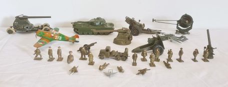 A Model toy aeroplane, a Dinky Toys 'DH Sea Vixen', a tank, a Britain's toy field gun, other field