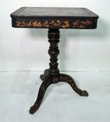 19th century chinoiserie-style centre table, the black ground with gilt decoration, the