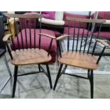 Pair of Danish, possibly Thomas Harlev for Farstrup, teak and black stained stickback carver chairs,